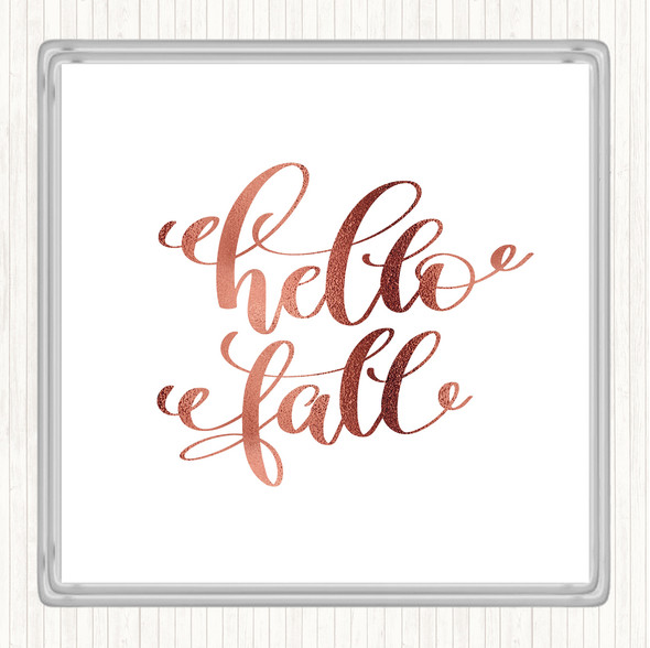 Rose Gold Hello Fall Quote Drinks Mat Coaster