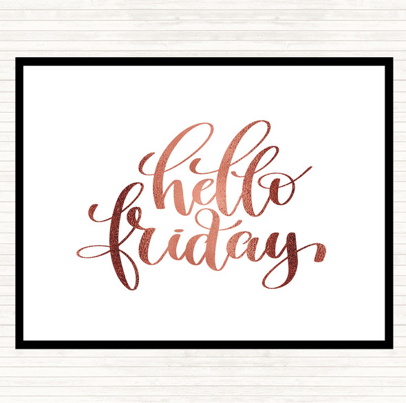 Rose Gold Hello Friday Swirl Quote Mouse Mat Pad