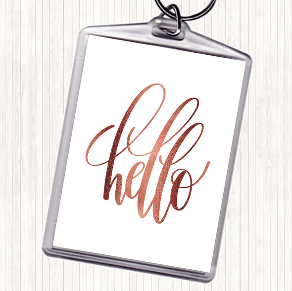 Rose Gold Hello Swirl Quote Bag Tag Keychain Keyring