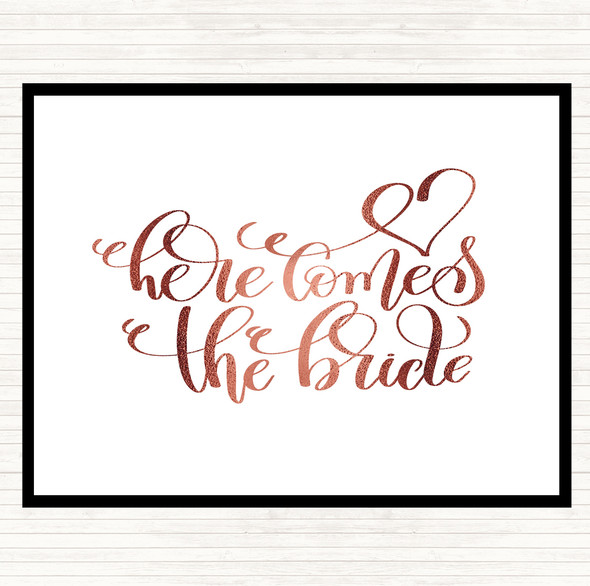 Rose Gold Here Comes The Bride Quote Dinner Table Placemat