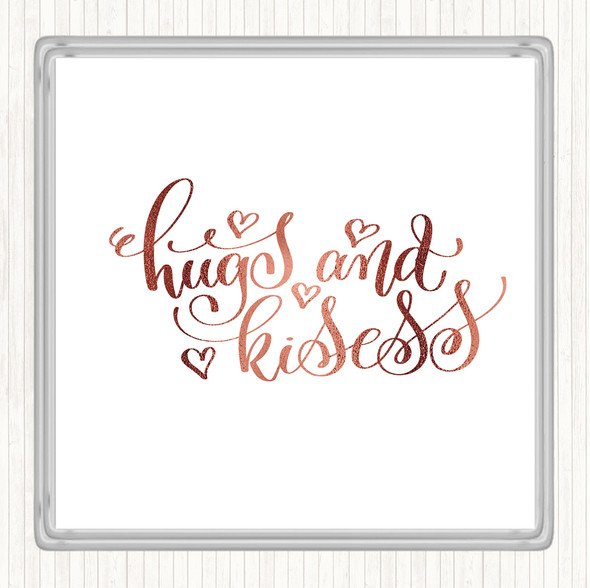 Rose Gold Hugs And Kisses Quote Drinks Mat Coaster