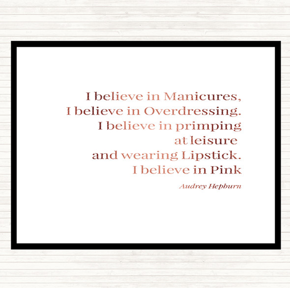 Rose Gold Audrey Hepburn Manicures Quote Dinner Table Placemat