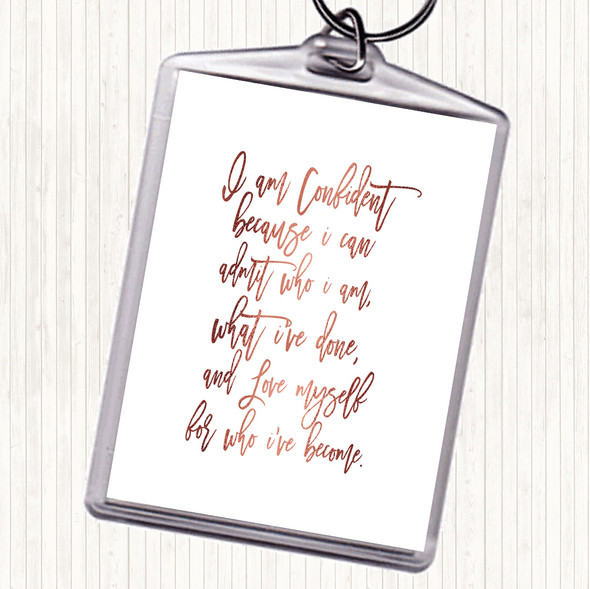 Rose Gold I Am Confident Quote Bag Tag Keychain Keyring