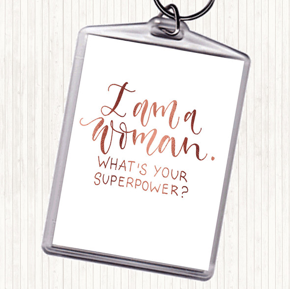 Rose Gold I Am Woman Quote Bag Tag Keychain Keyring