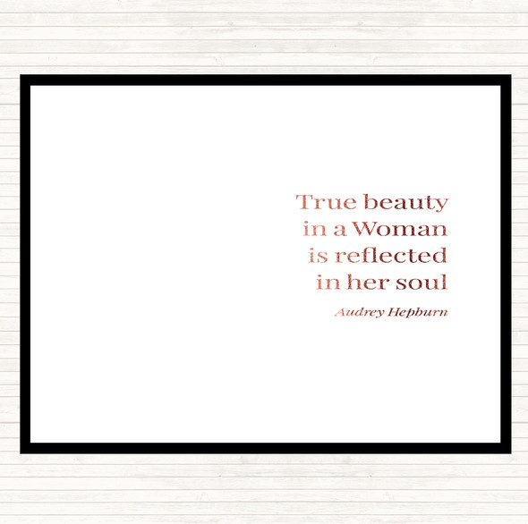 Rose Gold Audrey Hepburn True Beauty Quote Mouse Mat Pad