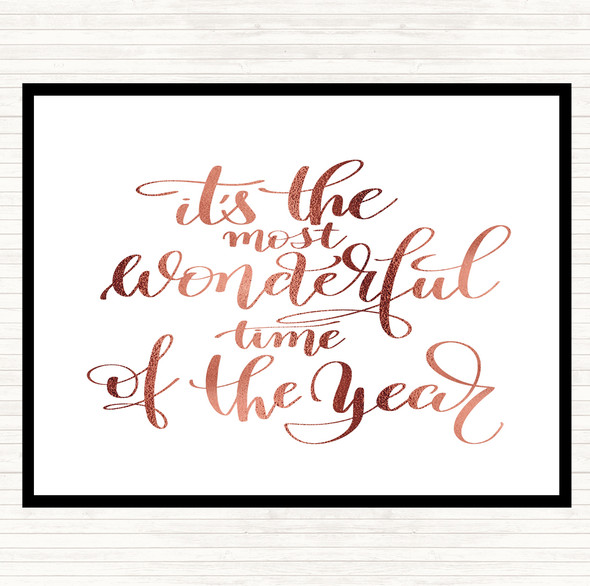 Rose Gold Its The Most Wonderful Time Of Year Quote Dinner Table Placemat