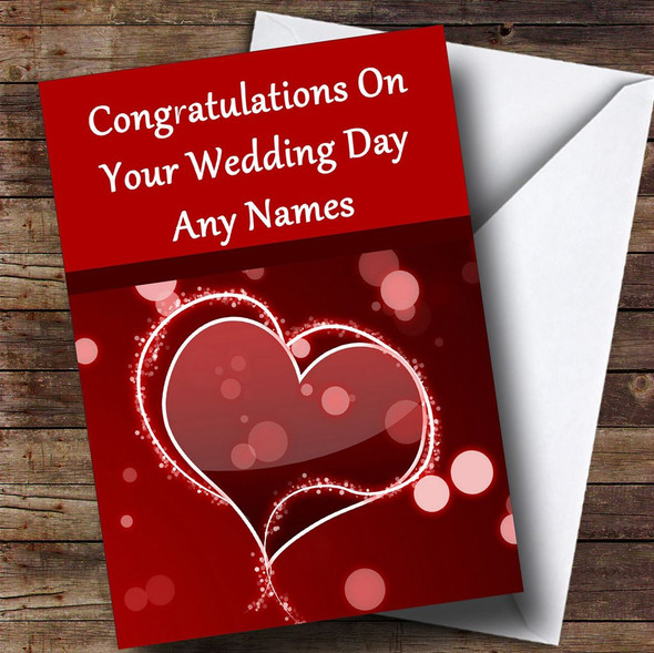 Red Love Heart Romantic Personalised Wedding Day Card