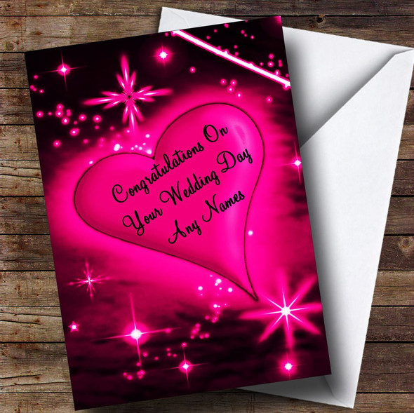 Hot Pink Love Heart Romantic Personalised Wedding Day Card