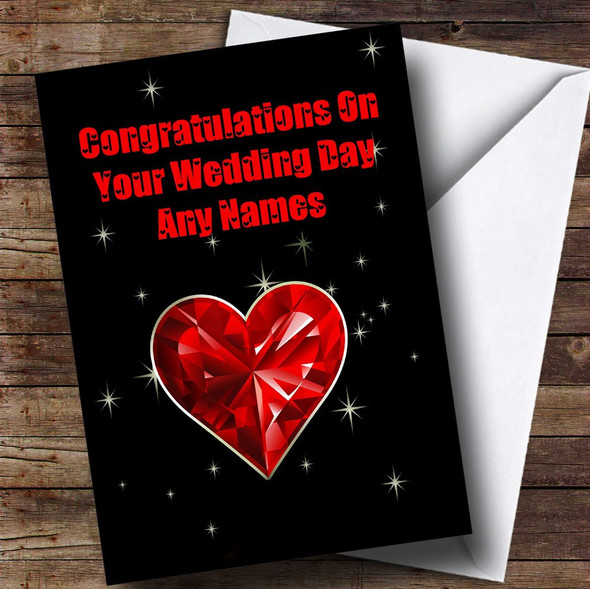 Red Heart And Stars Romantic Personalised Wedding Day Card