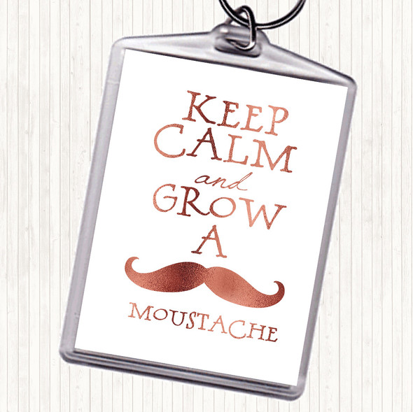 Rose Gold Keep Calm Grow Mustache Quote Bag Tag Keychain Keyring