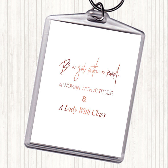 Rose Gold Lady With Class Quote Bag Tag Keychain Keyring