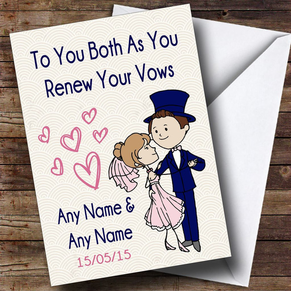Deco Blue & Pink Personalised Renewal Of Vows Card