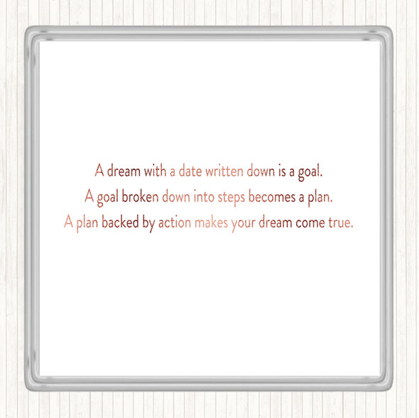 Rose Gold A Plan Backed By Action Makes Dreams Come True Quote Drinks Mat Coaster