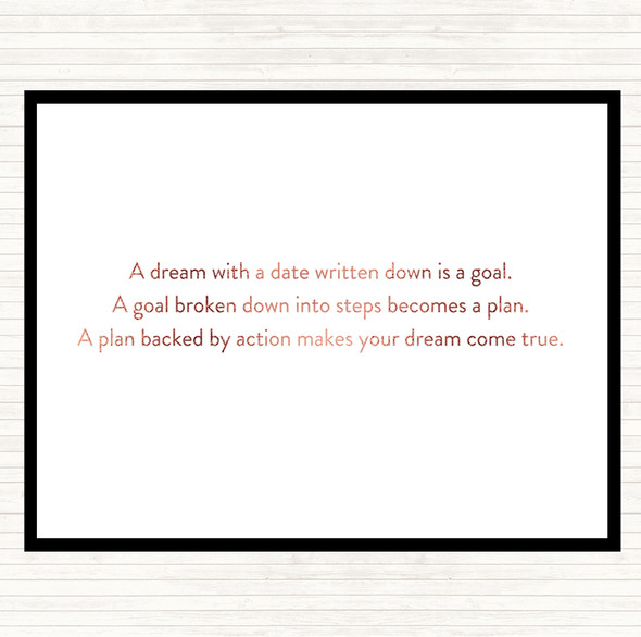 Rose Gold A Plan Backed By Action Makes Dreams Come True Quote Dinner Table Placemat