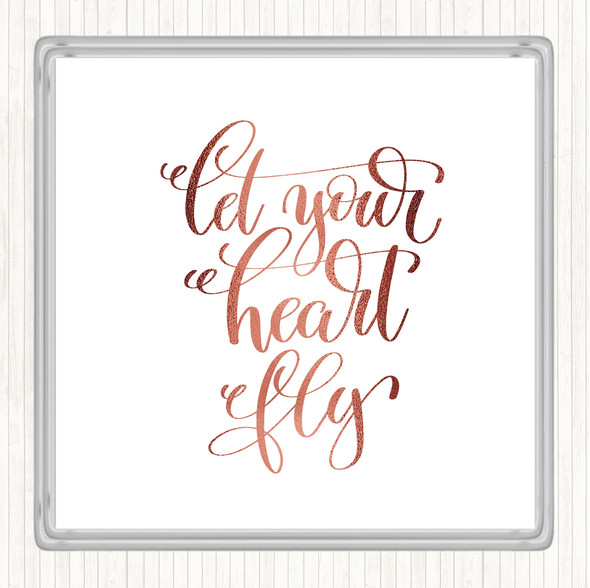 Rose Gold Let Your Heart Fly Quote Drinks Mat Coaster