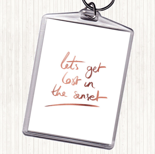 Rose Gold Lets Get Lost Sunset Quote Bag Tag Keychain Keyring