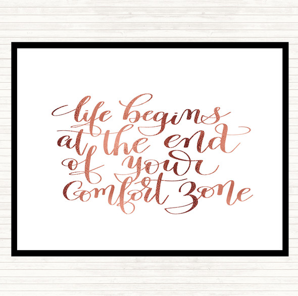Rose Gold Life Begins End Comfort Zone Quote Dinner Table Placemat