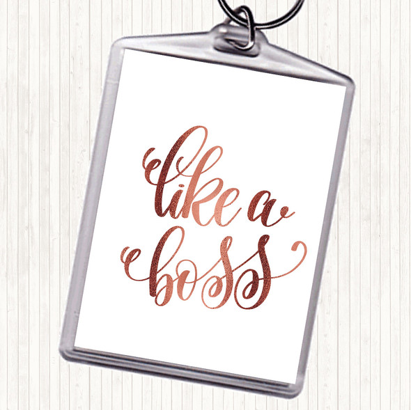 Rose Gold Like A Boss Swirl Quote Bag Tag Keychain Keyring