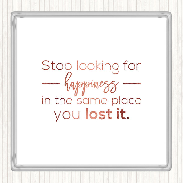 Rose Gold Looking For Happiness Quote Drinks Mat Coaster