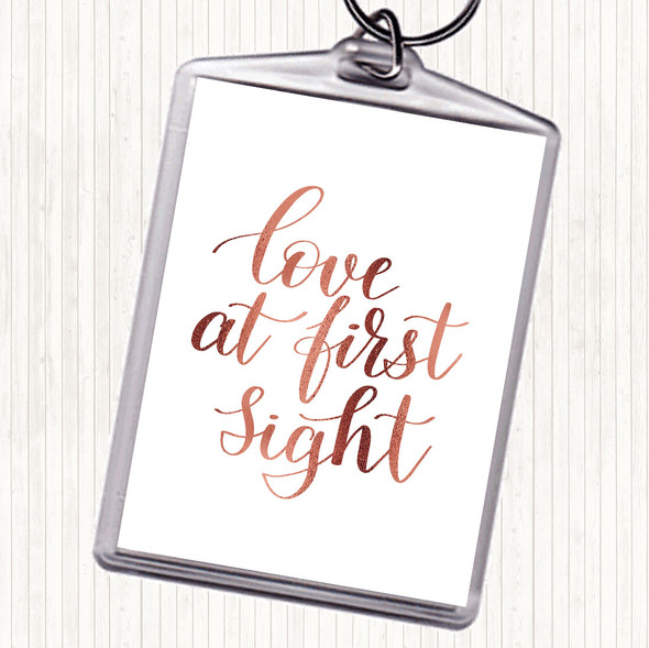 Rose Gold Love At First Sight Quote Bag Tag Keychain Keyring