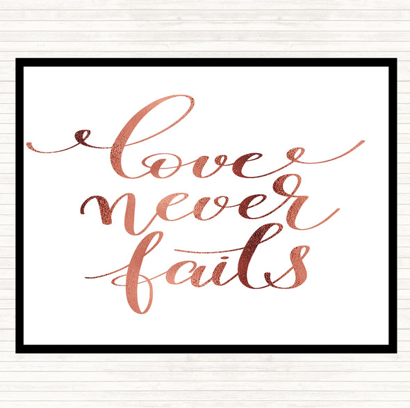 Rose Gold Love Never Fails Quote Mouse Mat Pad