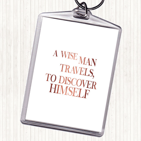 Rose Gold Man Travels Quote Bag Tag Keychain Keyring