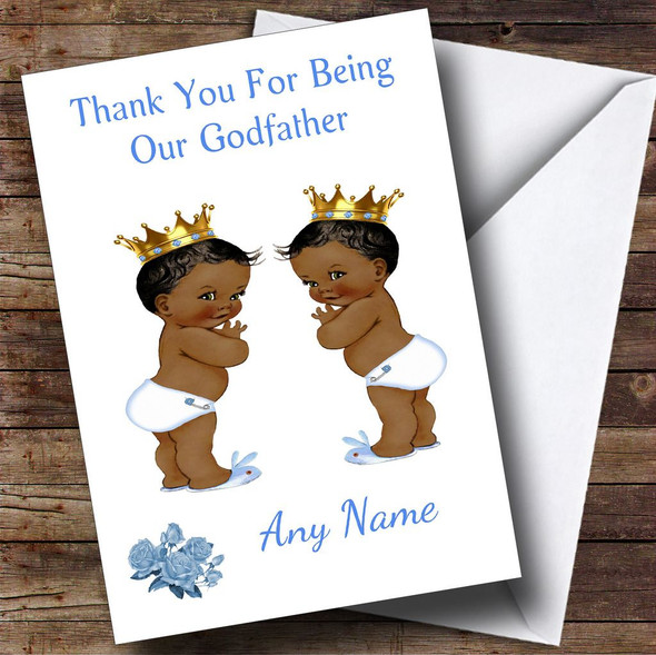 Cute Twin Baby Black Boys Godfather Personalised Thank You Card