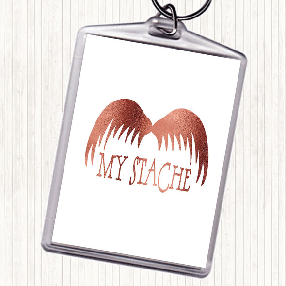 Rose Gold Mustache Word Art Quote Bag Tag Keychain Keyring