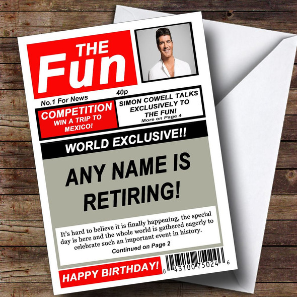 Funny Joke Spoof Newspaper Personalised Retirement Card