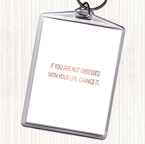 Rose Gold Obsessed With Life Quote Bag Tag Keychain Keyring