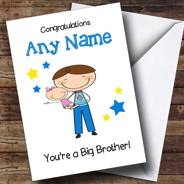 Dark Haired Big Brother New Baby Sister Girl Personalised Sibling Card