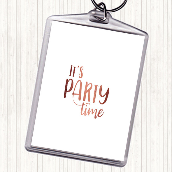 Rose Gold Party Time Quote Bag Tag Keychain Keyring