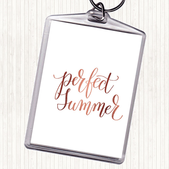 Rose Gold Perfect Summer Quote Bag Tag Keychain Keyring