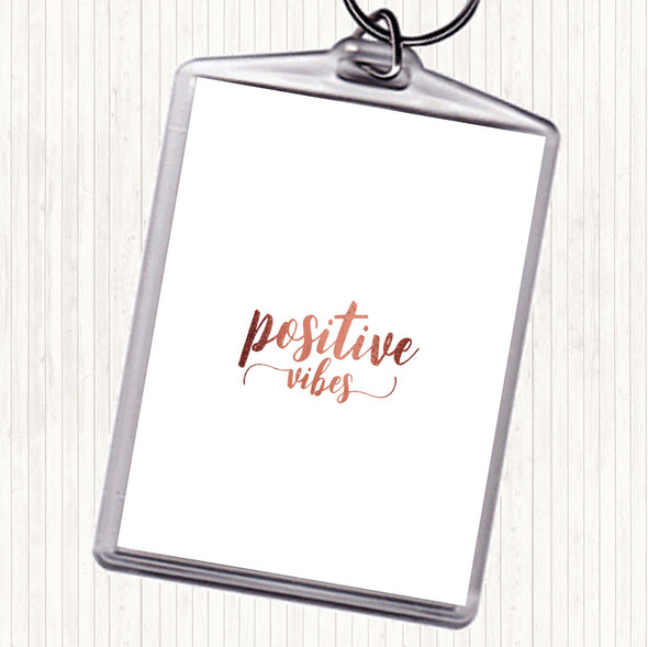 Rose Gold Positive Vibes Quote Bag Tag Keychain Keyring