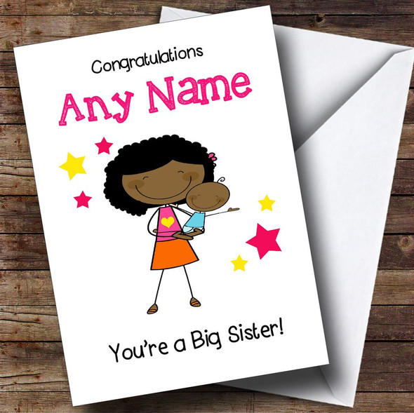Black Big Sister Congratulations New Baby Boy Brother Personalised Sibling Card