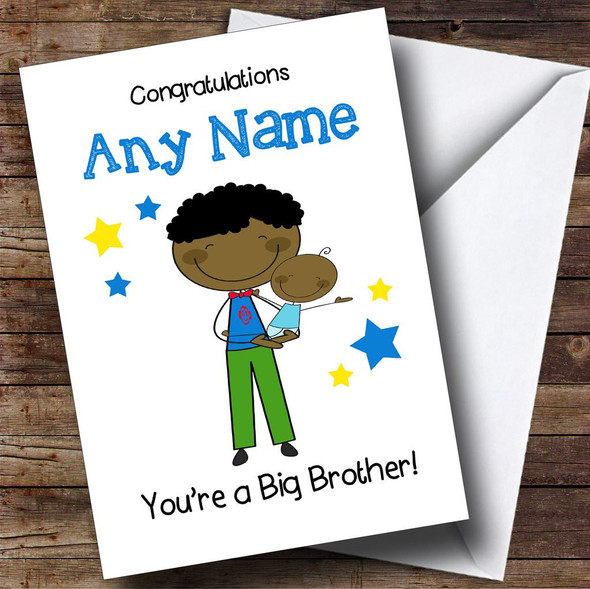 Black Big Brother Congratulations New Baby Boy Personalised Sibling Card