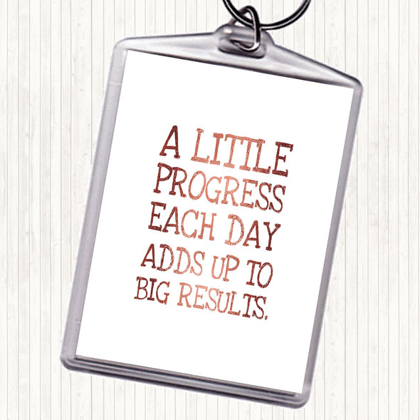 Rose Gold Progress Each Day Quote Bag Tag Keychain Keyring