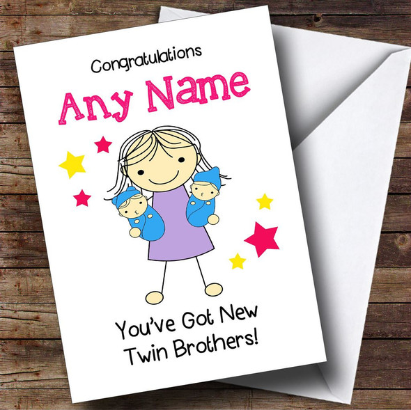 Big Sister Congratulations New Baby Twin Brothers Boys Personalised Sibling Card