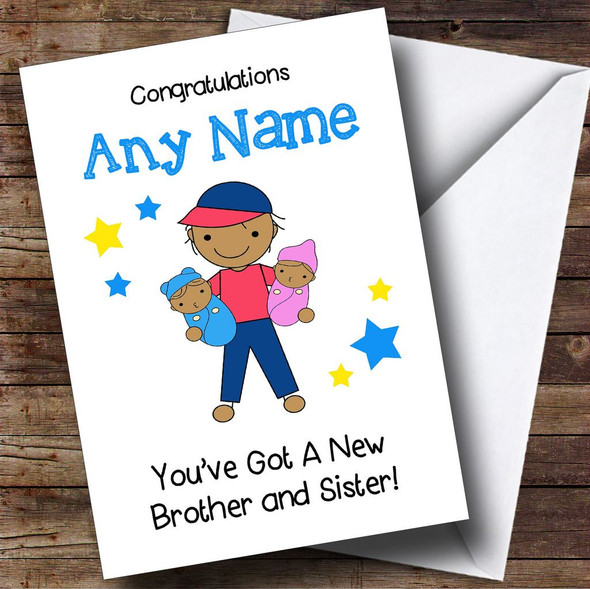 Asian Congratulations Twin Brother Sister Boy Girl Personalised Sibling Card