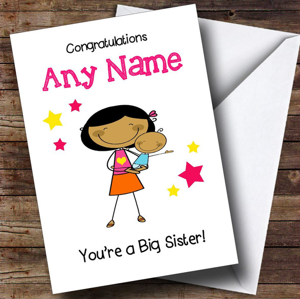 Asian Big Sister Congratulations New Baby Boy Brother Personalised Sibling Card