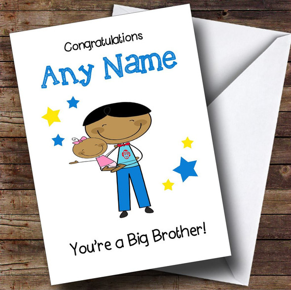 Asian Big Brother Congratulations New Baby Sister Girl Personalised Sibling Card