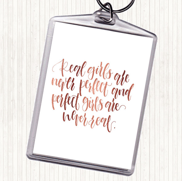 Rose Gold Real Girls Quote Bag Tag Keychain Keyring