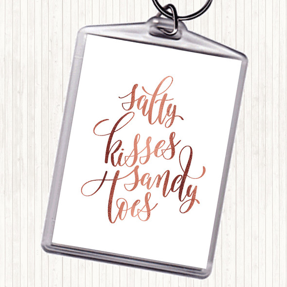 Rose Gold Salty Kisses Sandy Toes Quote Bag Tag Keychain Keyring