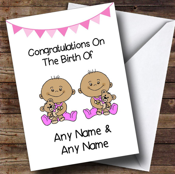 Arrival Baby Girl Twin Daughters Brown Skinned Personalised New Baby Card