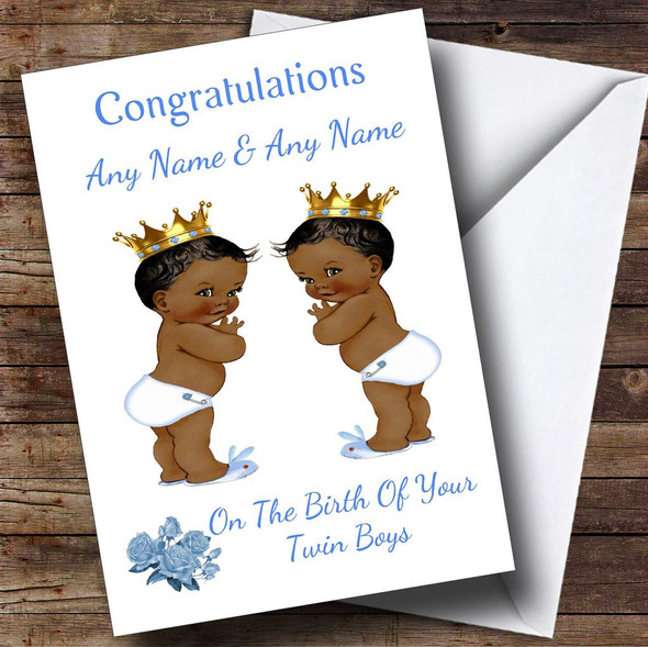 Cute You Have New Twin Sons Baby Boys Black Baby's Personalised New Baby Card