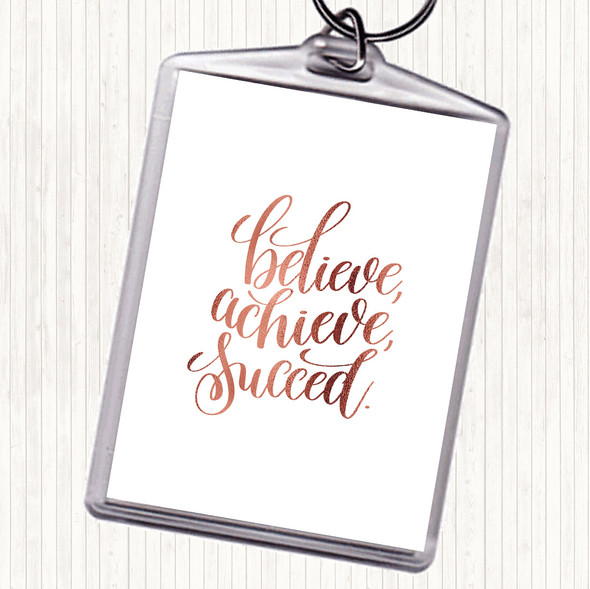 Rose Gold Believe Achieve Succeed Quote Bag Tag Keychain Keyring