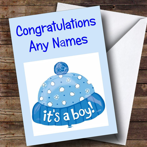 Its A Boy Blue Hat Personalised New Baby Card