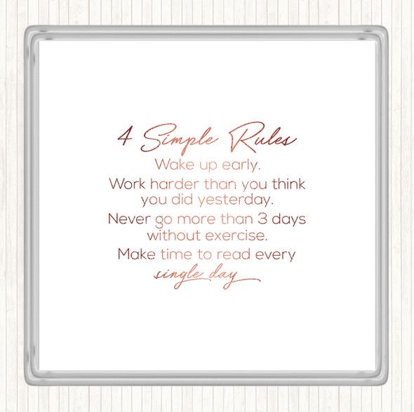 Rose Gold 4 Simple Rules Quote Drinks Mat Coaster