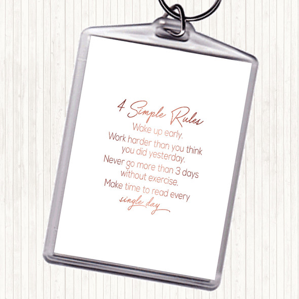 Rose Gold 4 Simple Rules Quote Bag Tag Keychain Keyring