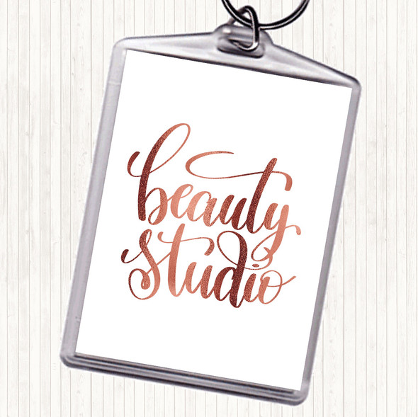 Rose Gold Beauty Studio Quote Bag Tag Keychain Keyring